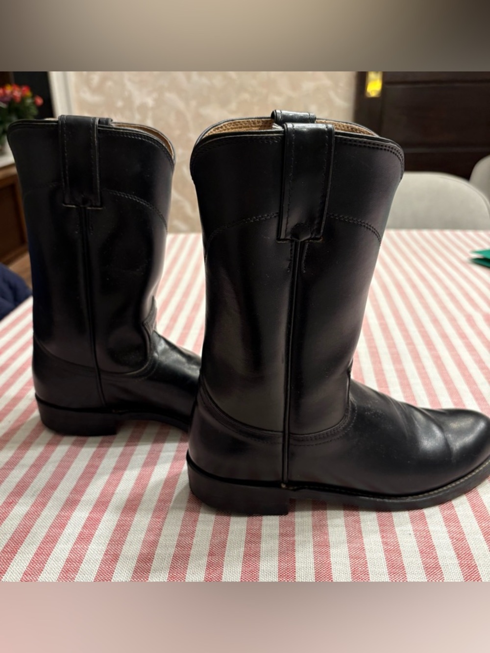 Diamond J Women's Black Leather Mid-Calf Heeled Boots